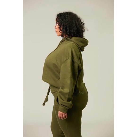 BABES Set Olive Green Comfy Sweatsuit Lounge Jogger + Hoodie Size M - Picture 4 of 9